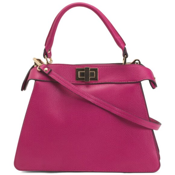 CHEVAL Made In Italy Leather Two Compartment Satchel With Turnlock Closures - Picture 1 of 3